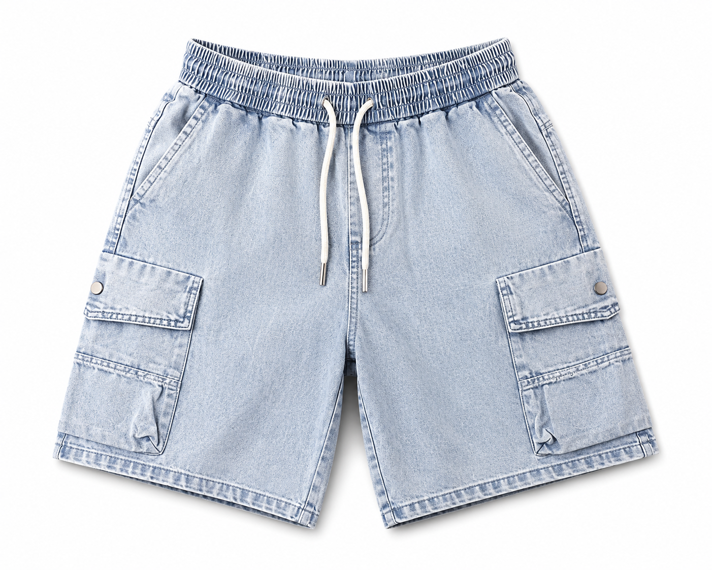 Light Wash Denim Cargo Drawstring Shorts