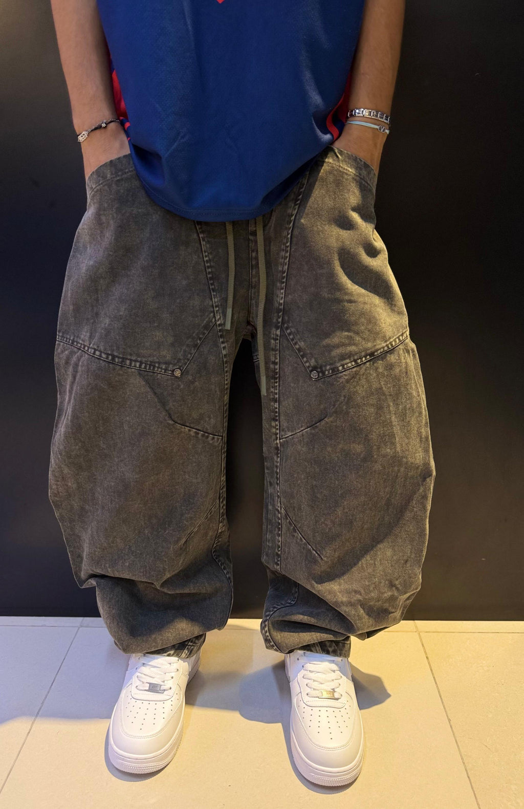 Baggy Washed Denim Cargo Pants