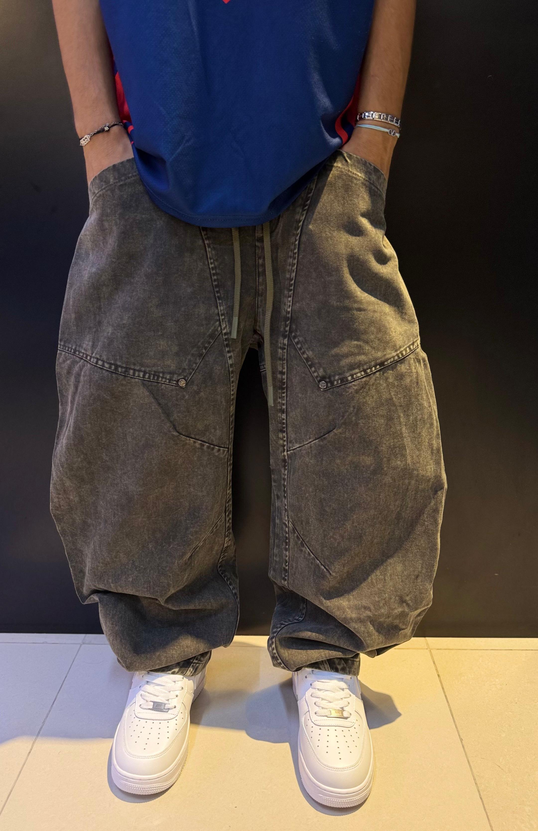 Baggy Washed Denim Cargo Pants
