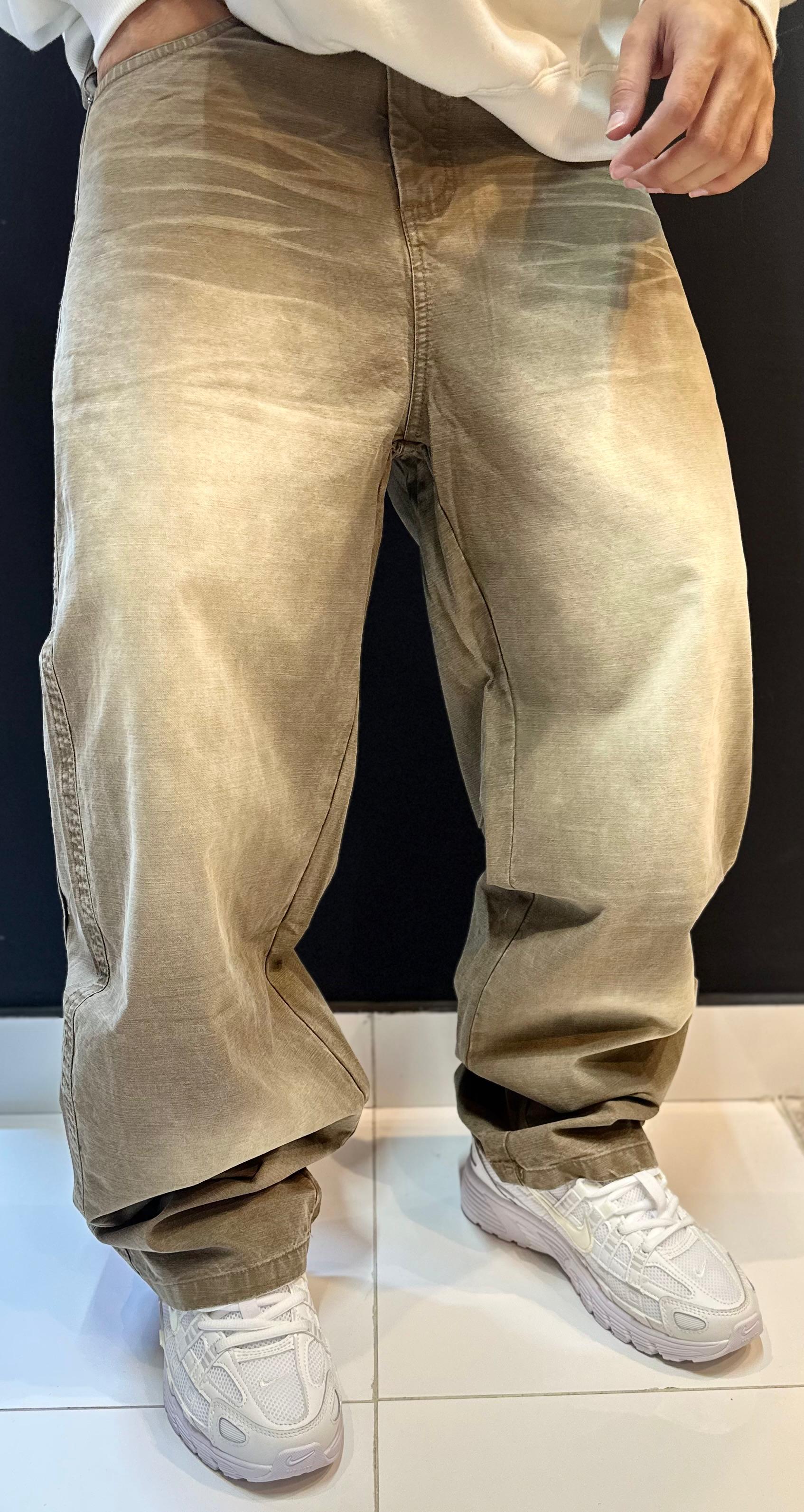 Vintage-Washed Oversized Khaki Trousers