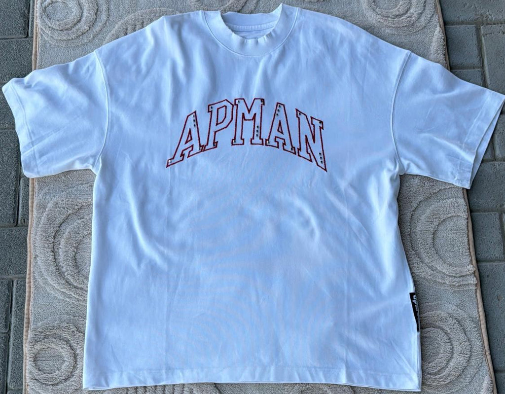 White Oversized APMAN T-Shirt | Red Arch/Marquee Graphic Tee