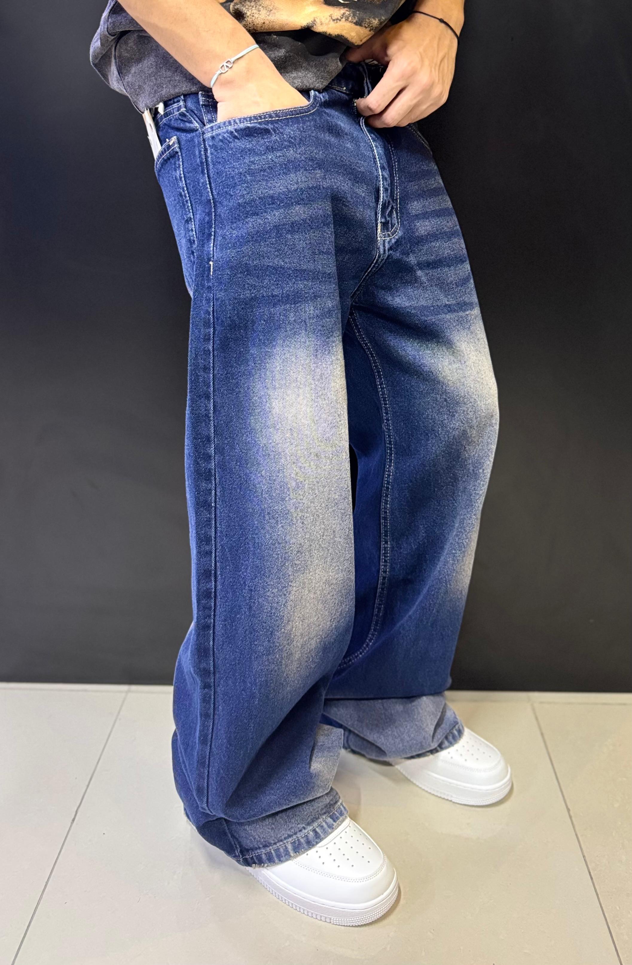 Dark Blue Wide Leg Vintage Wash Jeans