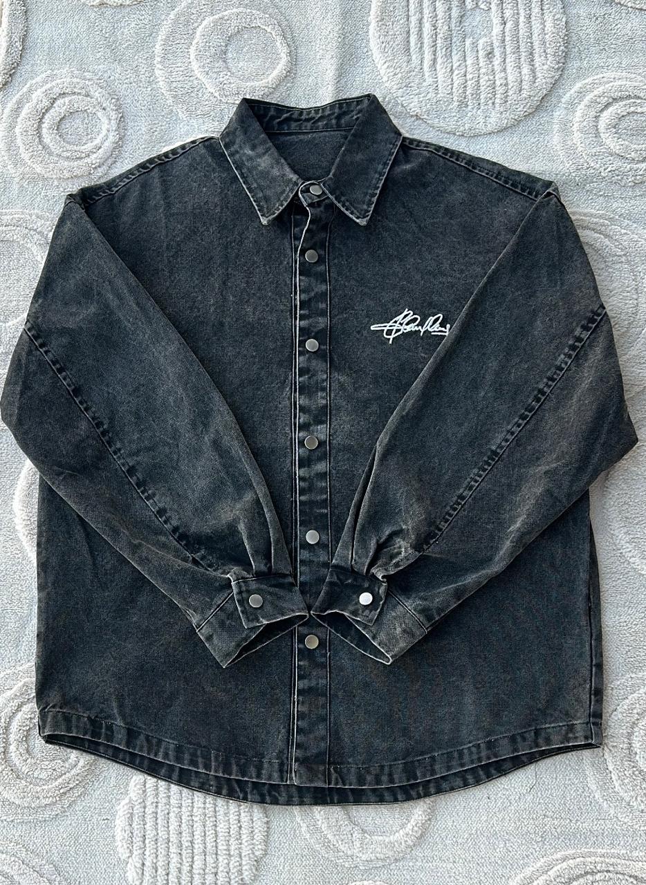 Faded Black Script Shacket