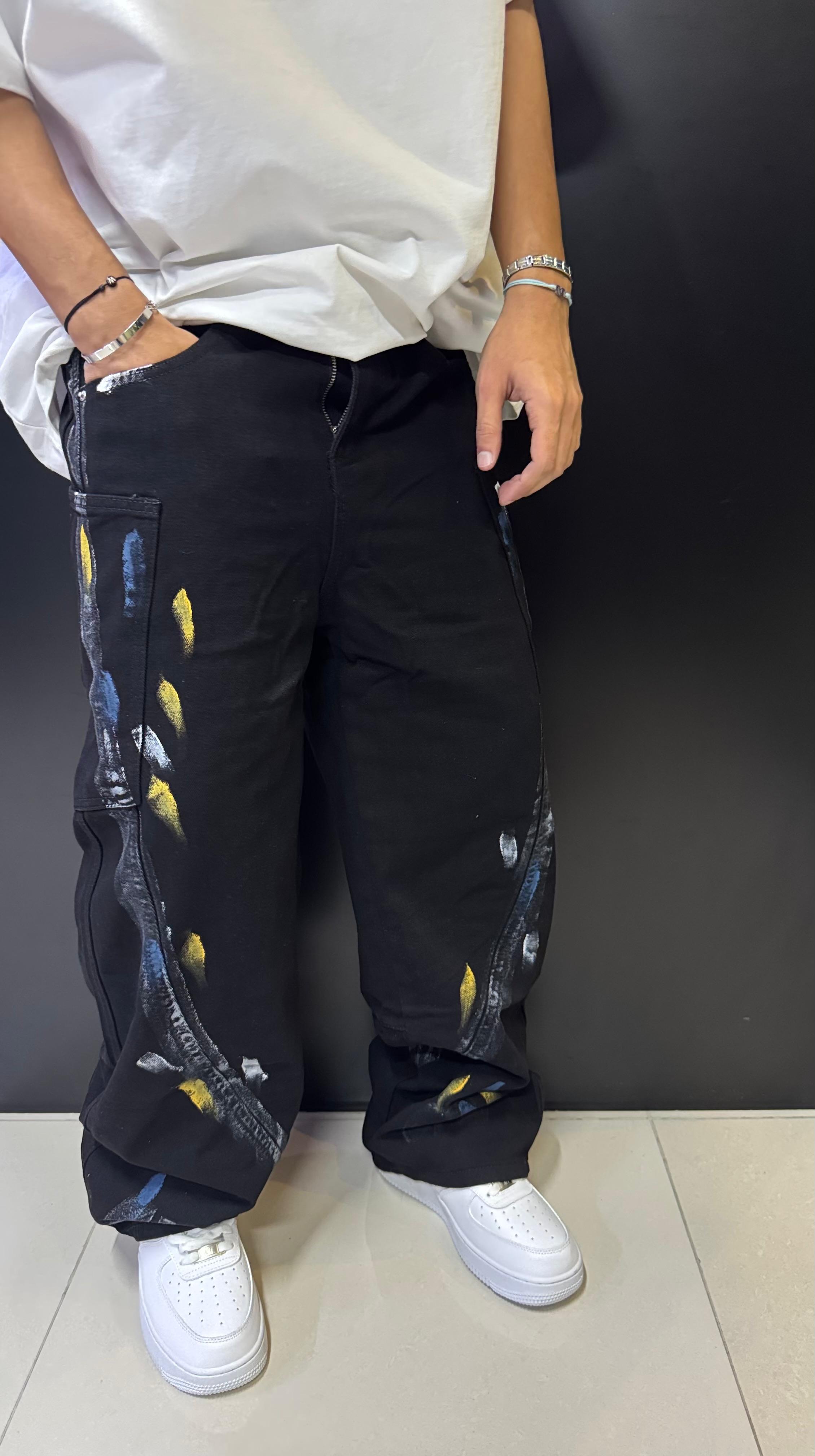Streetstroke Cargo — Painted Black Utility Jeans