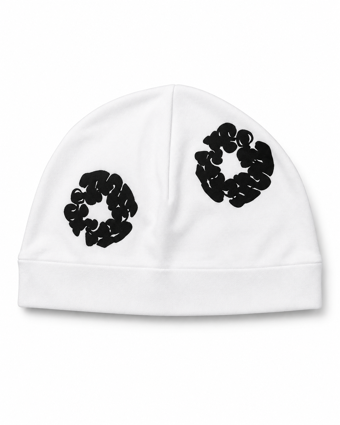Abstract Circle Graphic Skull Beanie – White & Black
