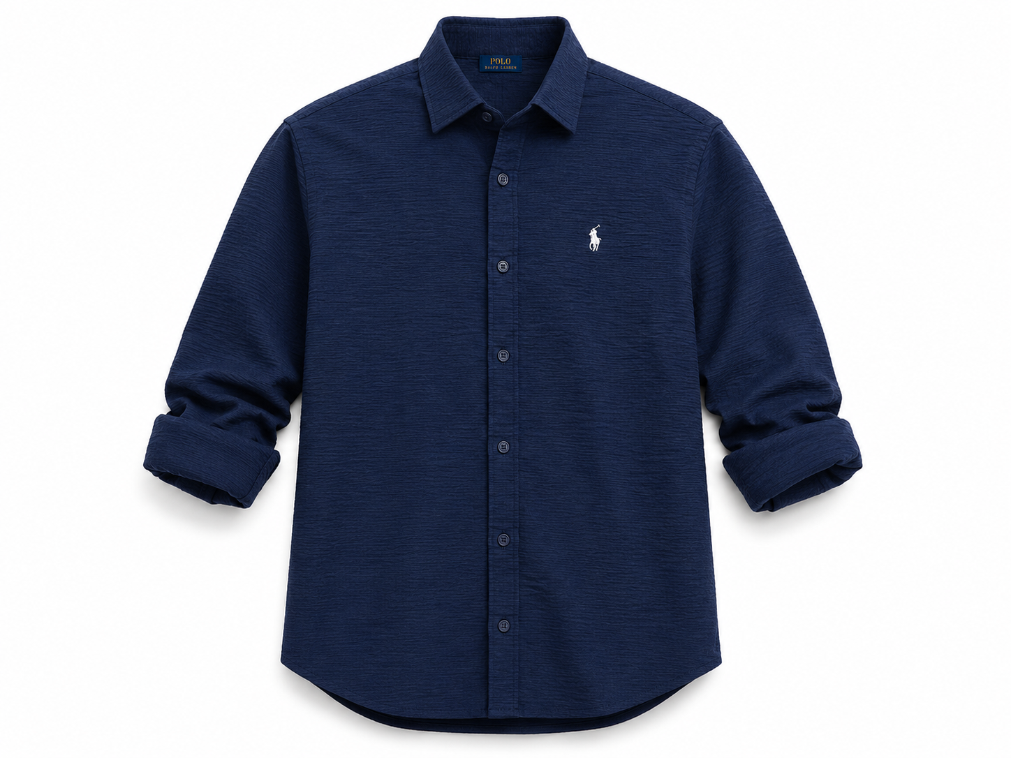 Men's Navy Blue Textured Button-Up Shirt – Premium Casual Long Sleeve