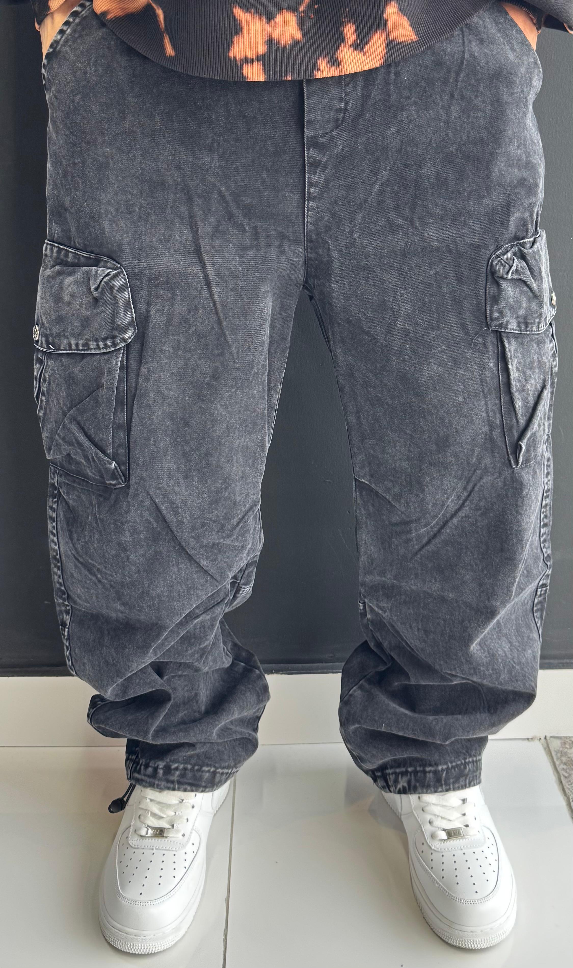 Washed Black Baggy Cargo Pants