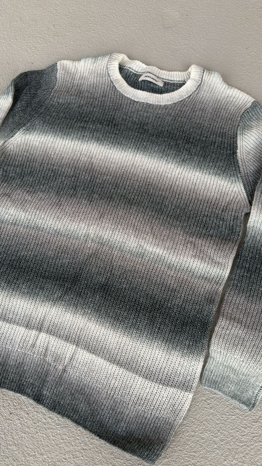 Jack & Jones Men’s Grey Ombre Ribbed Knit Crewneck Sweater