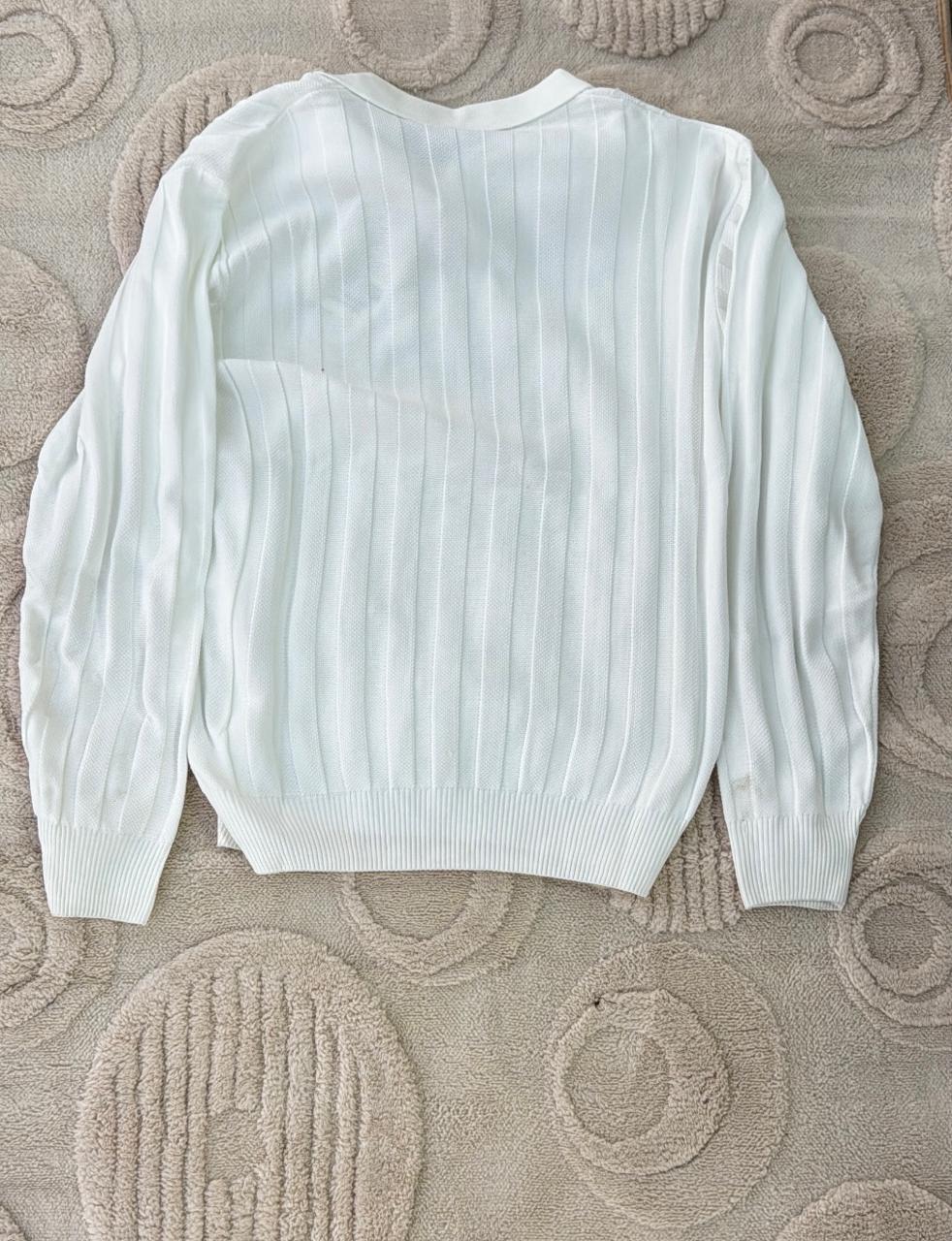 Zara White Ribbed Knit Popover Polo Sweater | Cream/Ecru Jumper