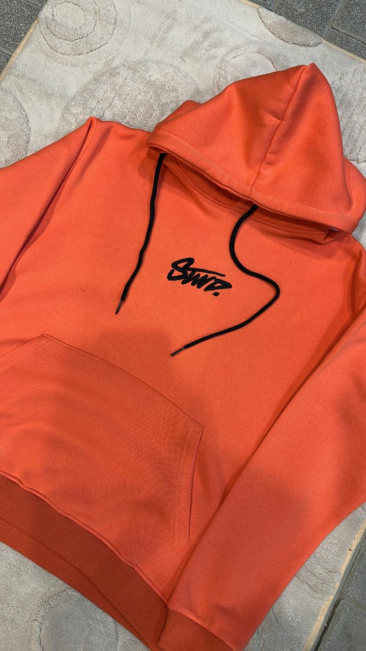STWD Bright Orange Coral Hoodie | Black Logo & Drawstrings