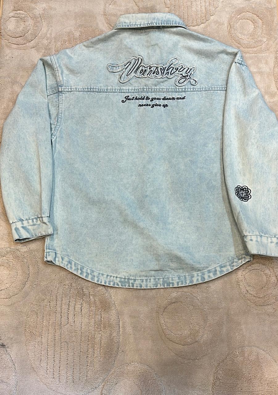 Vonshy Light Wash Blue Denim Shacket - Oversized Fit