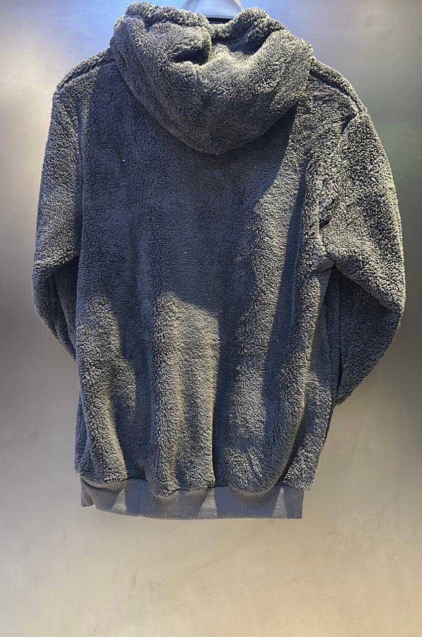 Ultra-Soft Black Teddy Fleece Pullover Hoodie - Cozy Contrast Cord