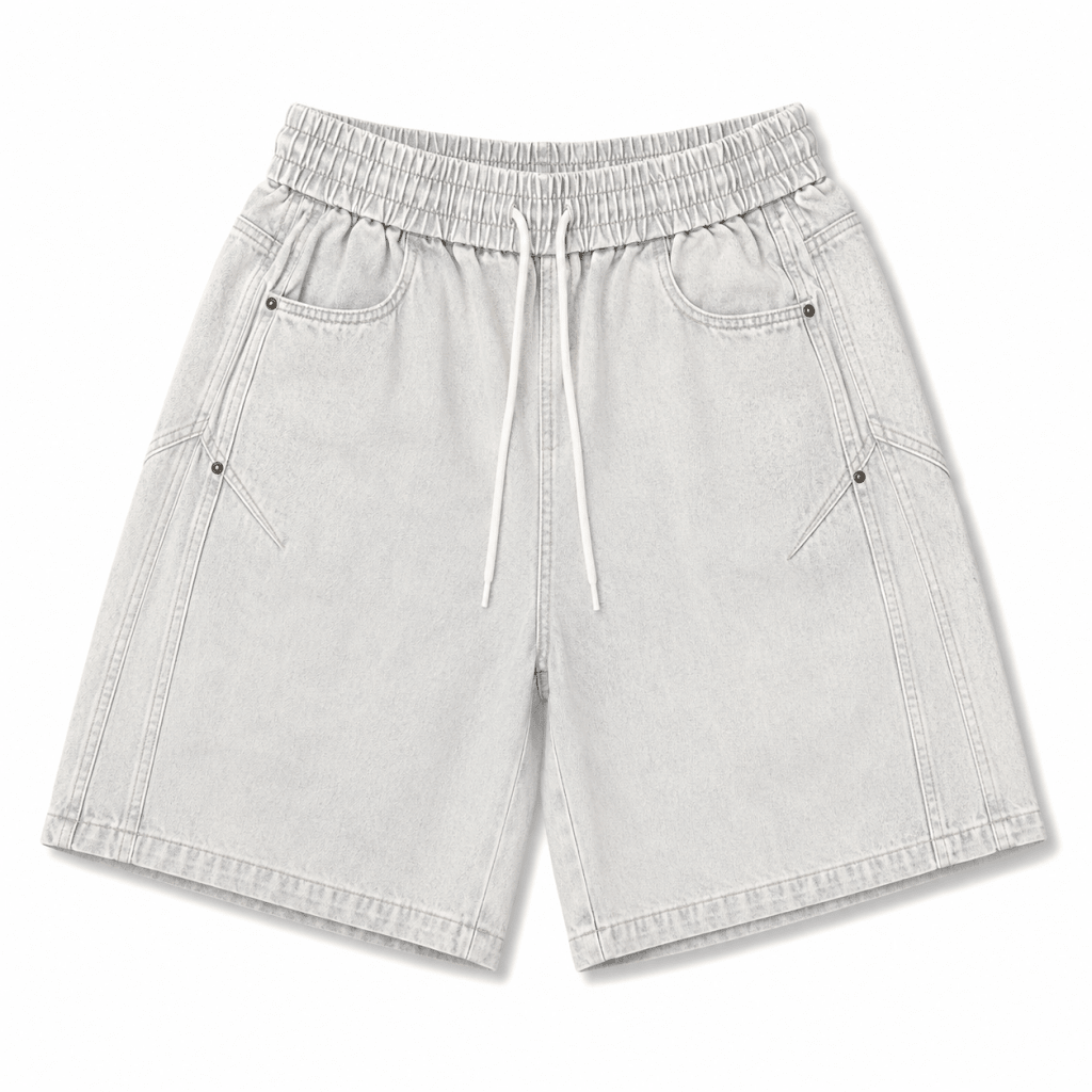 Ice Grey Washed Utility Denim Shorts – Relaxed Fit Streetwear Shorts - Darkdxb
