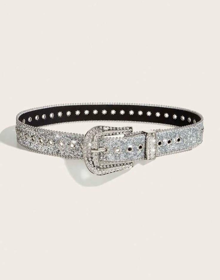 Icy Silver Rhinestone Western Belt - Darkdxb