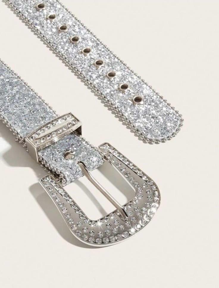 Icy Silver Rhinestone Western Belt - Darkdxb