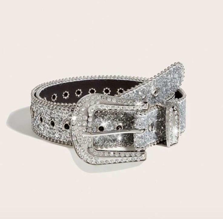 Icy Silver Rhinestone Western Belt - Darkdxb