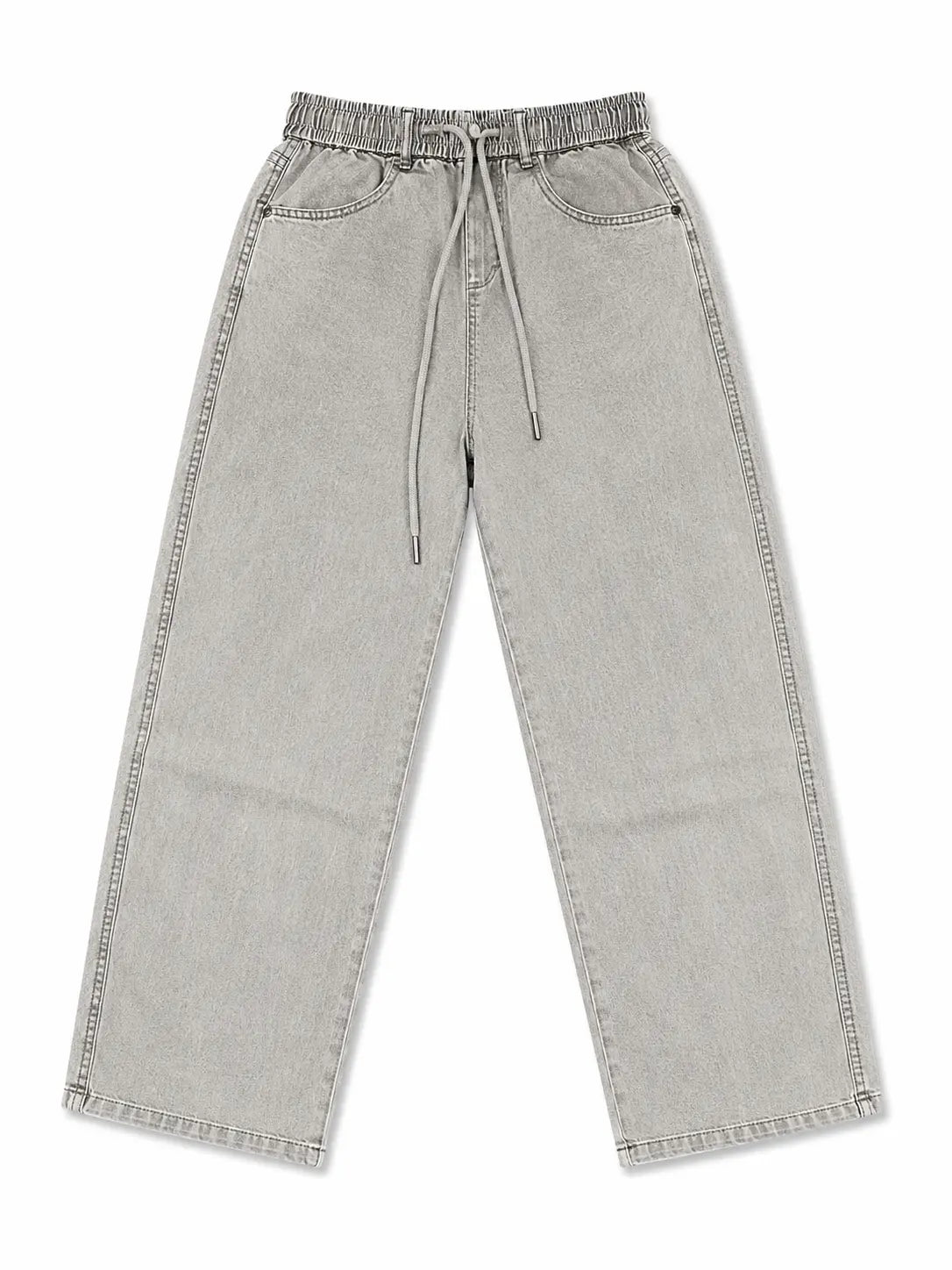 Men's Premium Light Grey Straight-Leg Denim Joggers – Elastic Waist Relaxed Fit Jeans