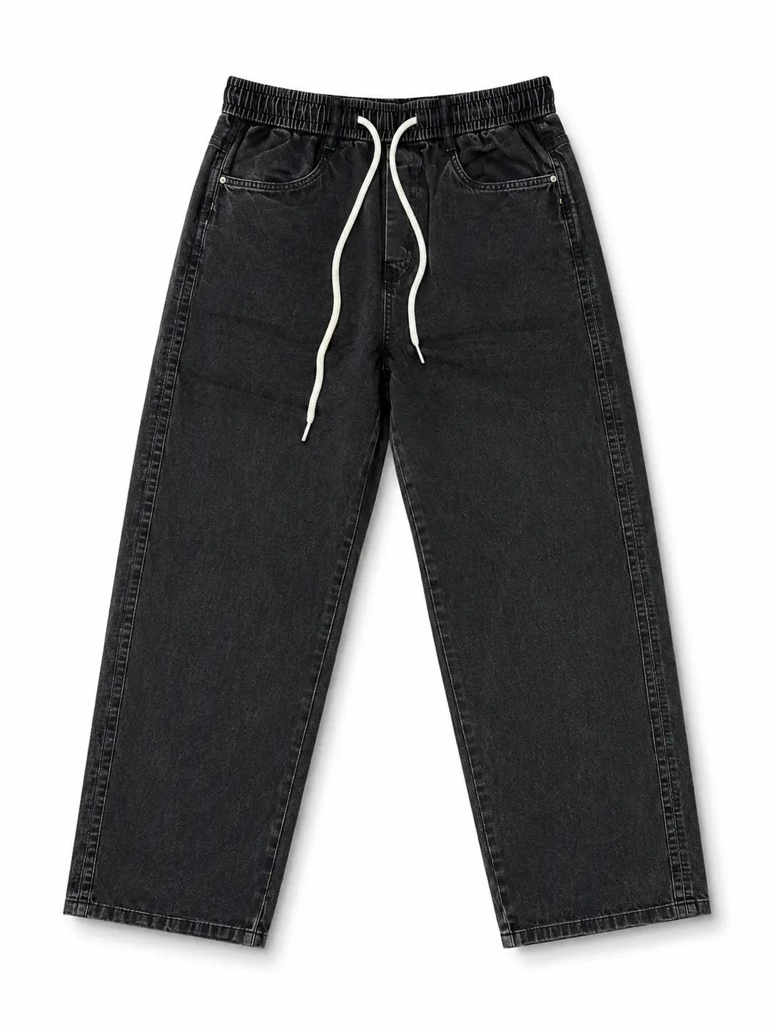 Men's Washed Black Denim Jogger Pants – Relaxed Fit Drawstring Jeans