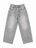 Men's Light Grey Distressed Wide-Leg Denim Jeans – Premium Relaxed Fit