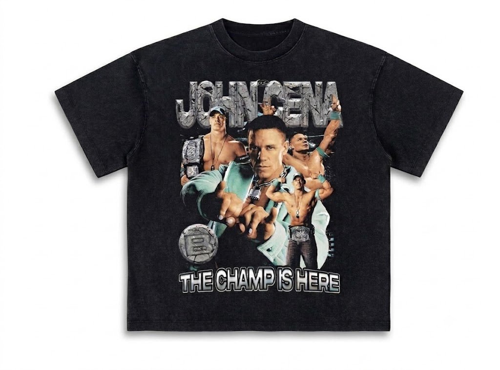 John Cena "The Champ Is Here" Vintage-Wash Graphic T-Shirt - Darkdxb