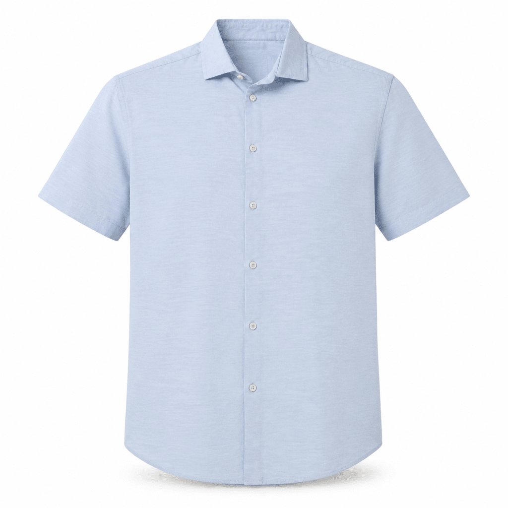 Light Blue Linen Button-Down Short Sleeve Shirt – Relaxed Fit - Shirts - Darkdxb
