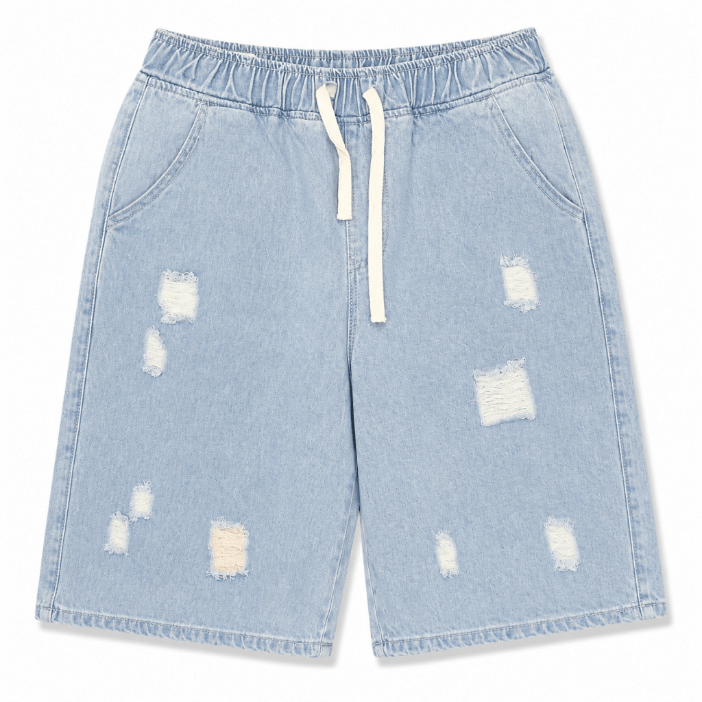Light Blue Ripped Denim Short - Shorts - Darkdxb