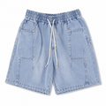 Light Blue Washed Denim Utility Shorts – Relaxed Fit Casual Streetwear - Darkdxb