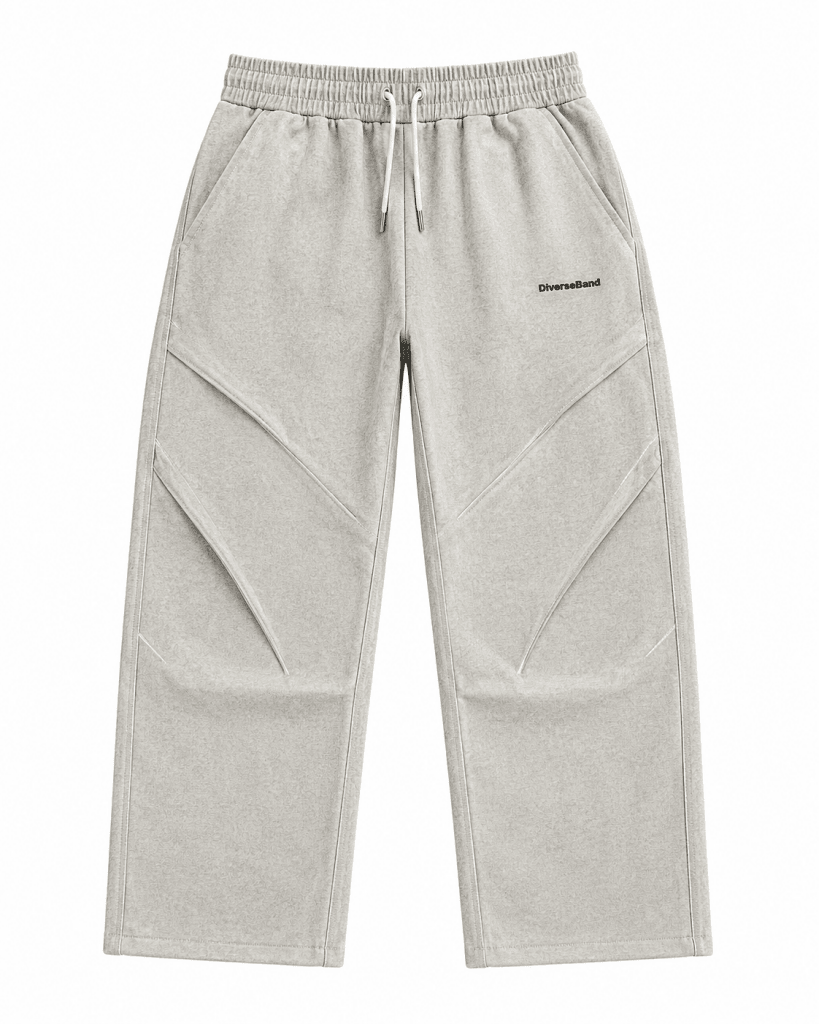 Light Grey Panelled Wide-Leg Jogger Pants - Darkdxb