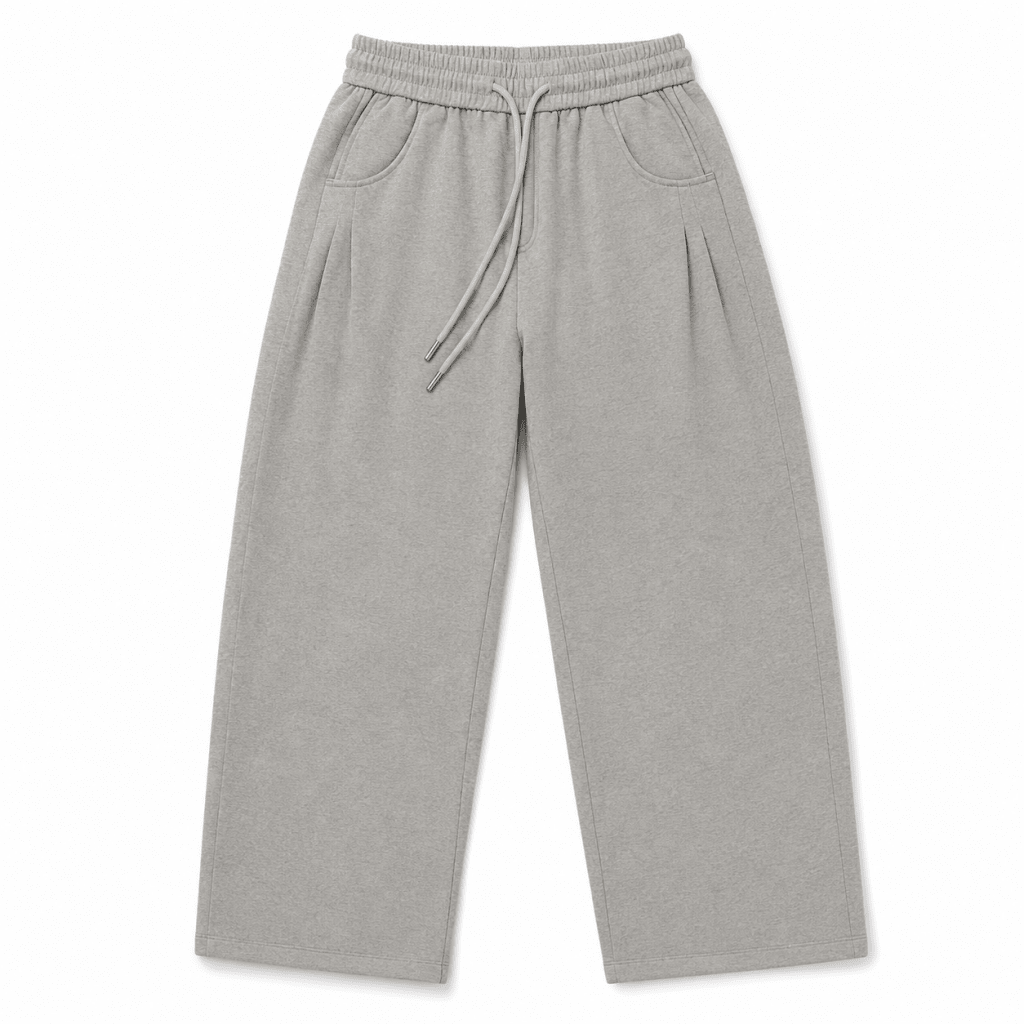 Light Grey Wide-Leg Curved Pocket Sweatpants - Sweatpants - Darkdxb