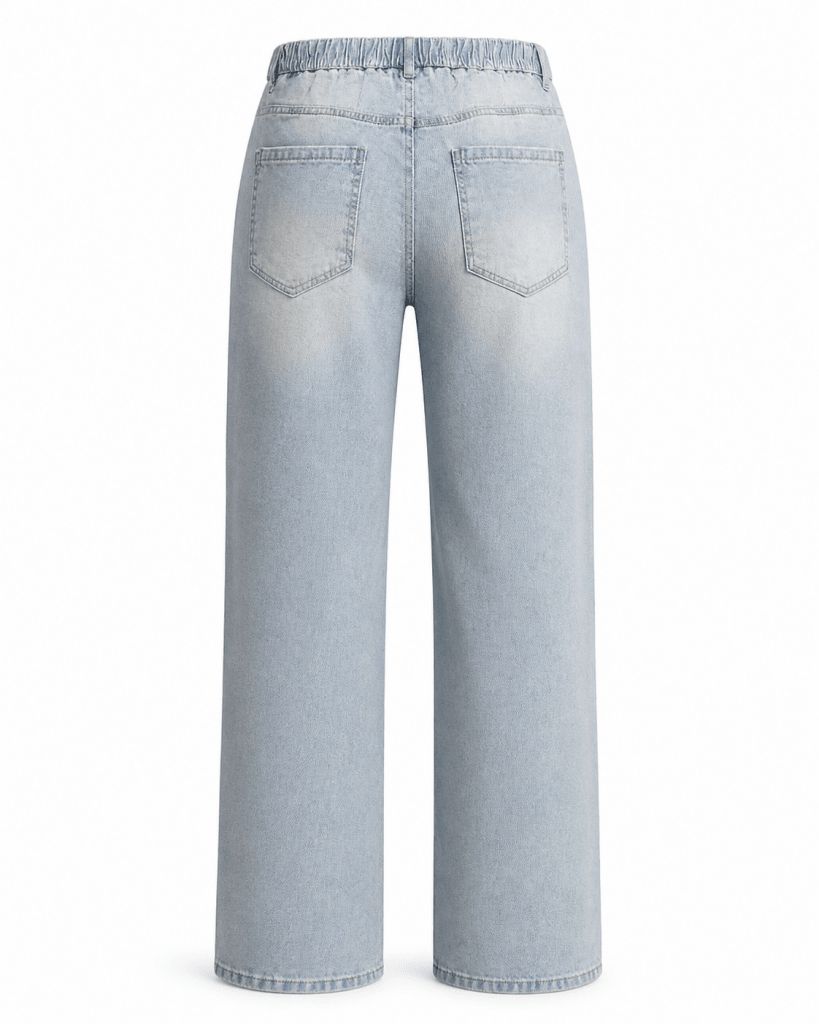 Light-Wash Wide-Leg Drawstring Jeans - Darkdxb