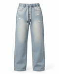Light-Wash Wide-Leg Drawstring Jeans - Darkdxb