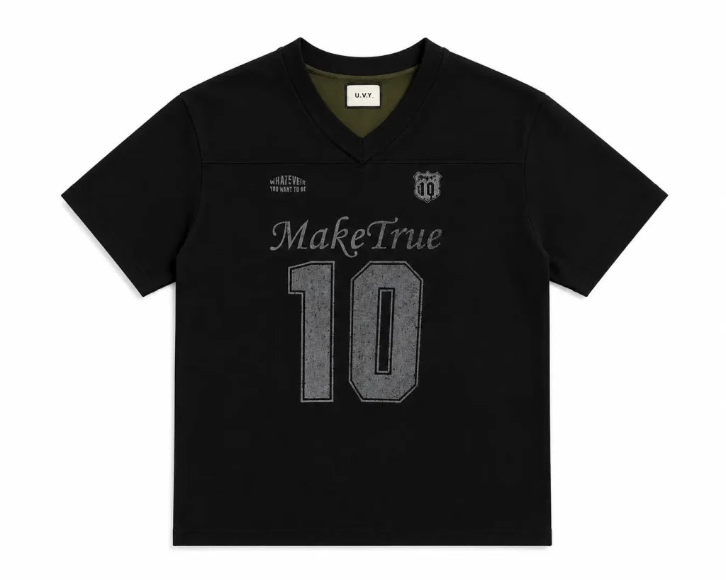 MakeTrue No.10 Vintage Black Oversized V-Neck T-Shirt - Darkdxb