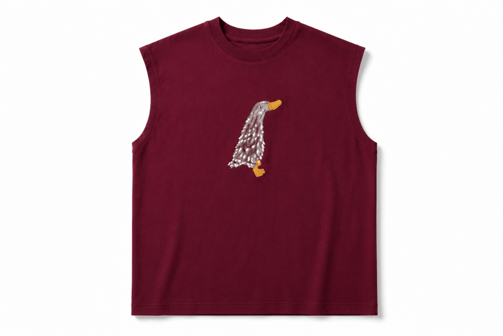 Maroon Duck Embroidered Sleeveless Muscle Tee - Darkdxb