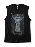Men's Black Graphic Sleeveless Tank Top – Immortal Vintage Streetwear Muscle Tee - Darkdxb