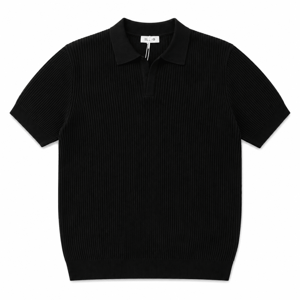 Men’s Black Ribbed Knit Polo Shirt - Darkdxb