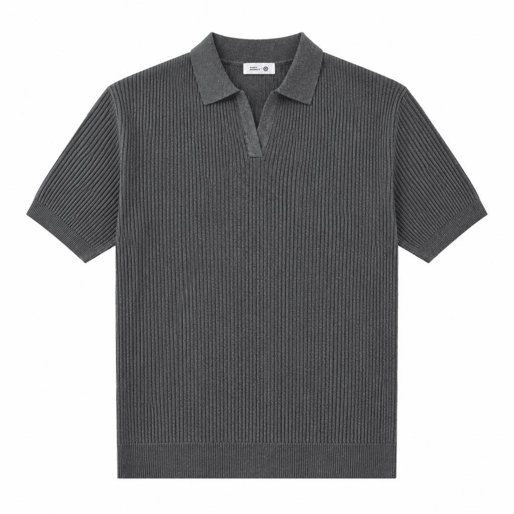 Men’s Charcoal Ribbed Knit Polo Shirt - Darkdxb