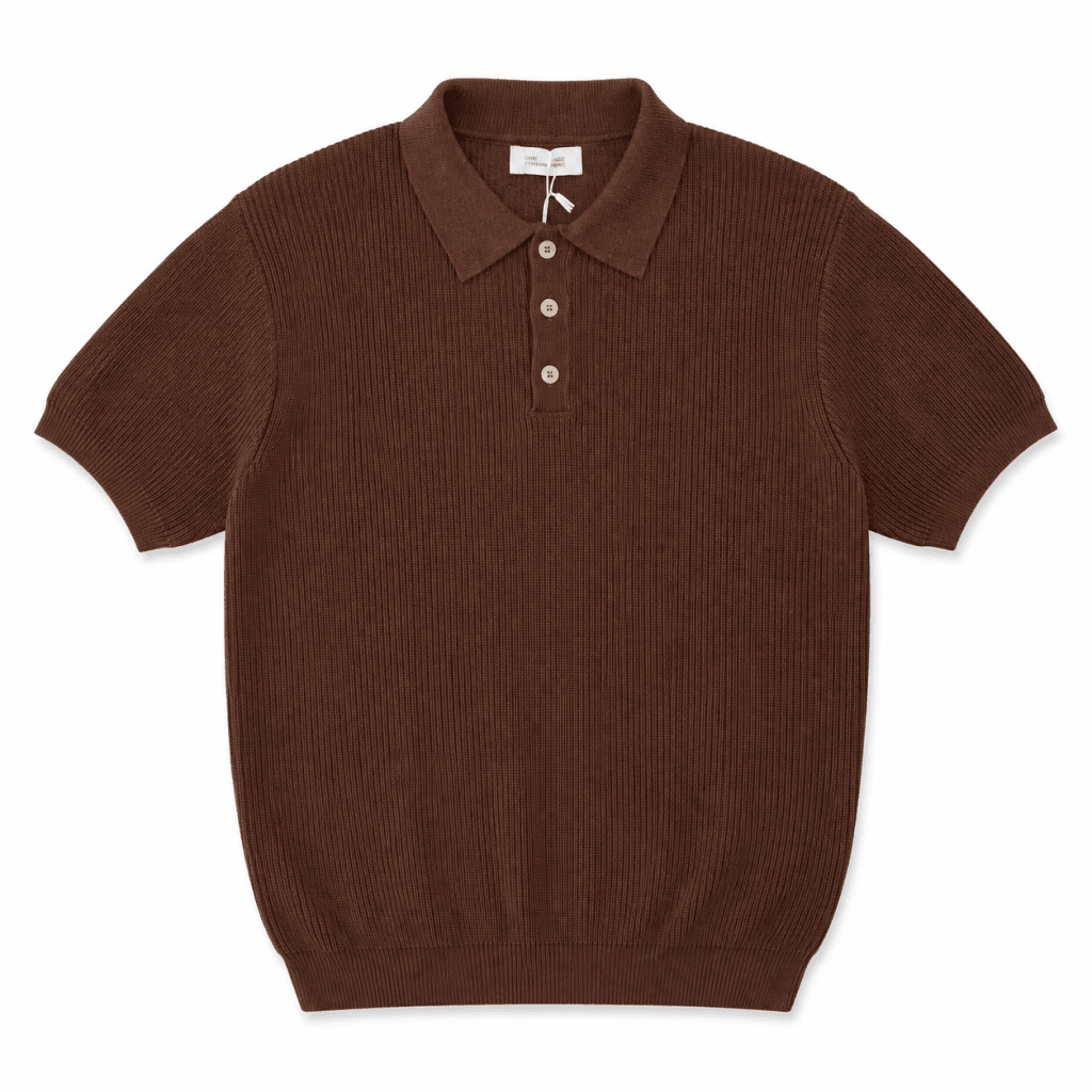 Men’s Chocolate Brown Buttoned Knit Polo Shirt - Darkdxb