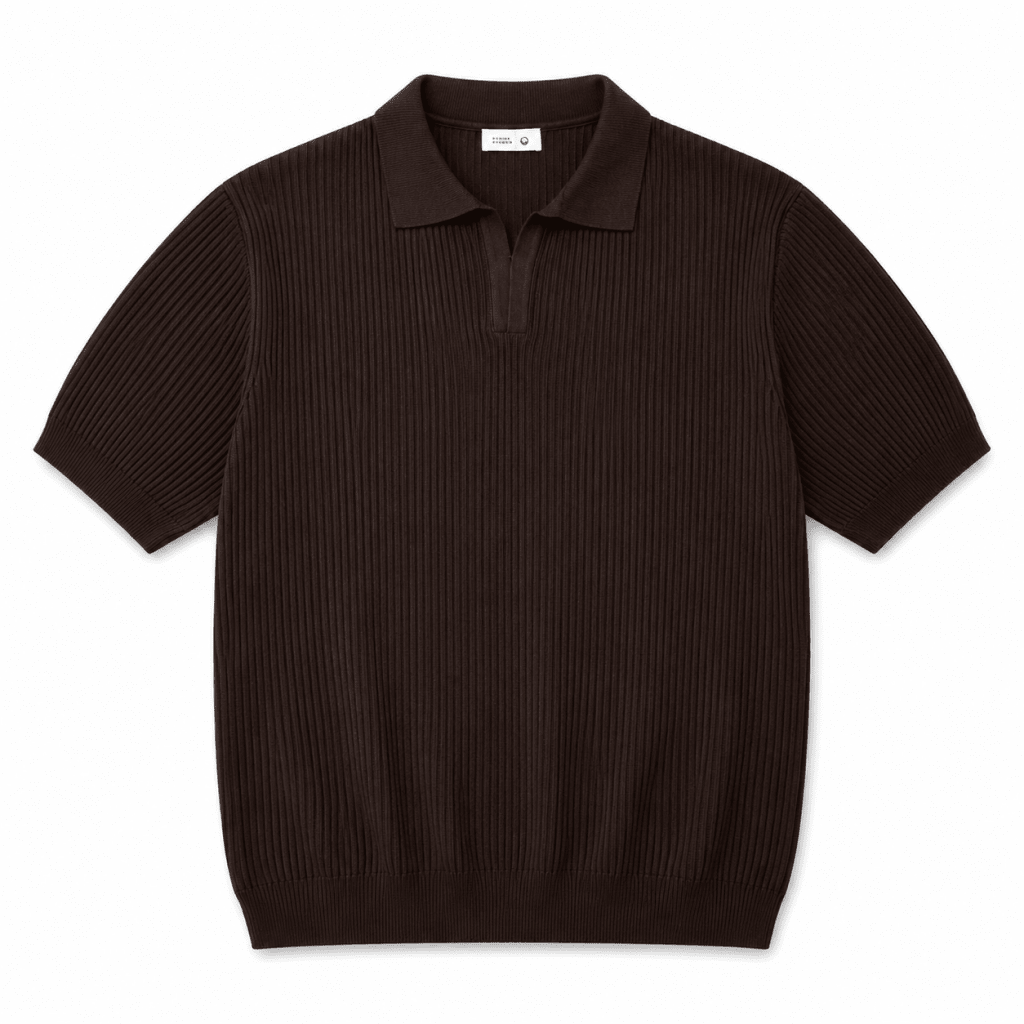 Men’s Chocolate Brown Ribbed Knit Polo Shirt - Darkdxb