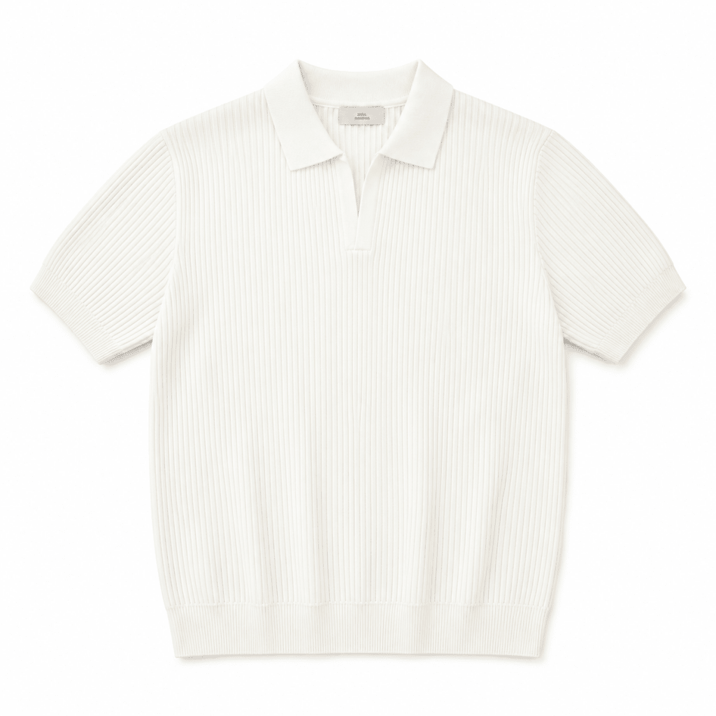 Men’s Cream Ribbed Knit Polo Shirt - Darkdxb