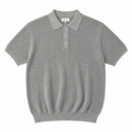 Men’s Grey Buttoned Ribbed Knit Polo Shirt - Darkdxb