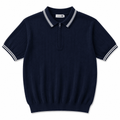 Men’s Navy Blue Half-Zip Striped Knit Polo Shirt - Darkdxb