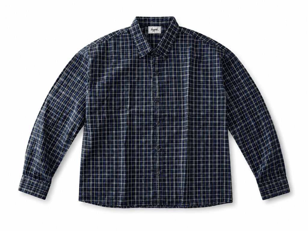 Men's Navy Plaid Long Sleeve Shirt – Classic Checkered Casual Button-Up - Darkdxb