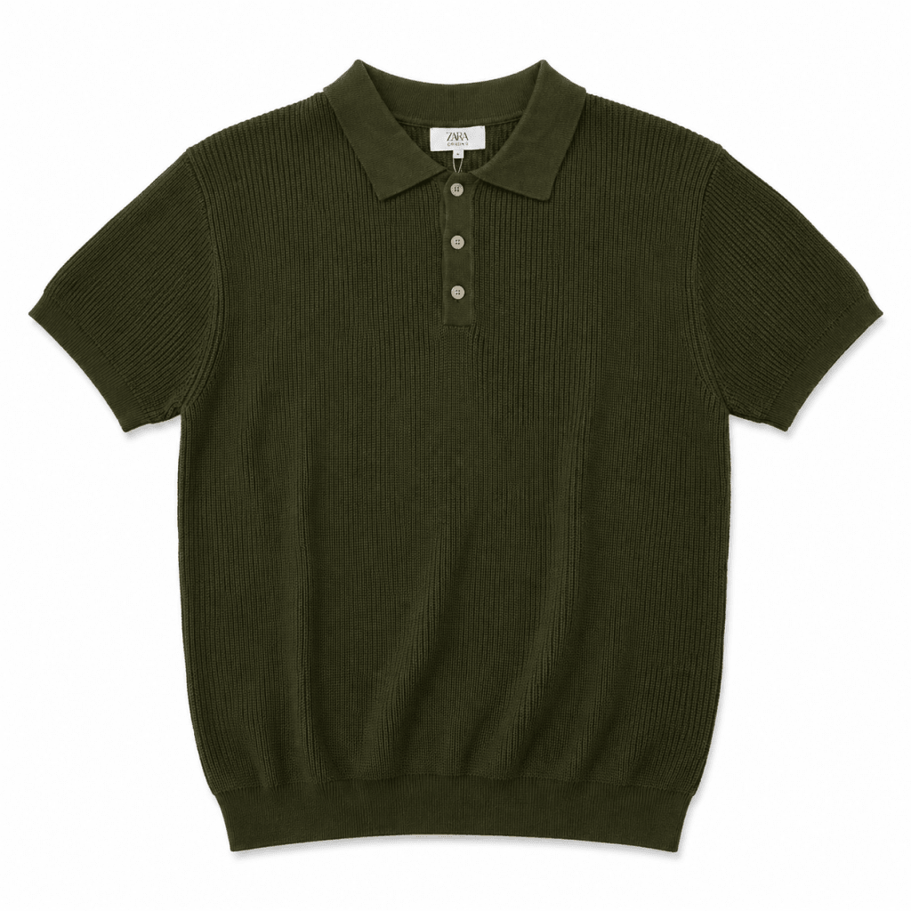 Men’s Olive Green Buttoned Knit Polo Shirt - Darkdxb