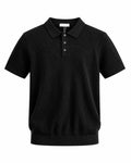 Men's Premium Black Textured Knit Polo Shirt – Short Sleeve Smart Casual Polo - Darkdxb