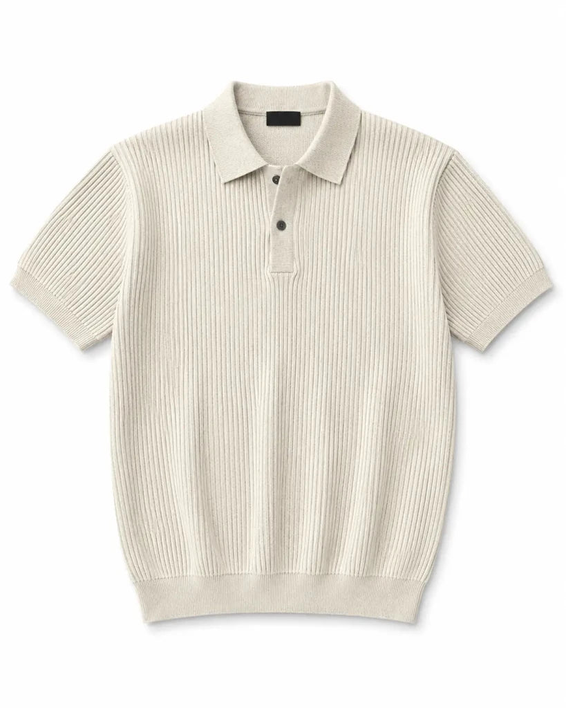 Men's Premium Ribbed Knit Polo Shirt – Beige | Luxury Smart Casual Summer Polo - Darkdxb