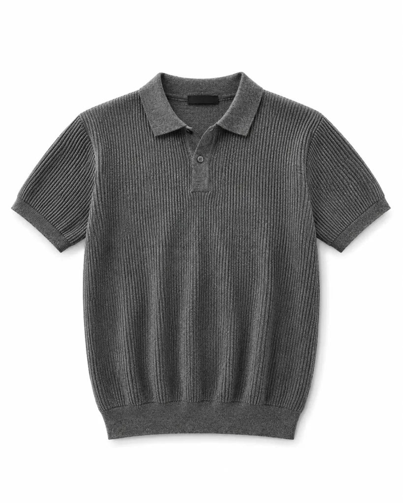 Men's Premium Ribbed Knit Polo Shirt – Charcoal Grey | Modern Smart Casual Polo - Darkdxb