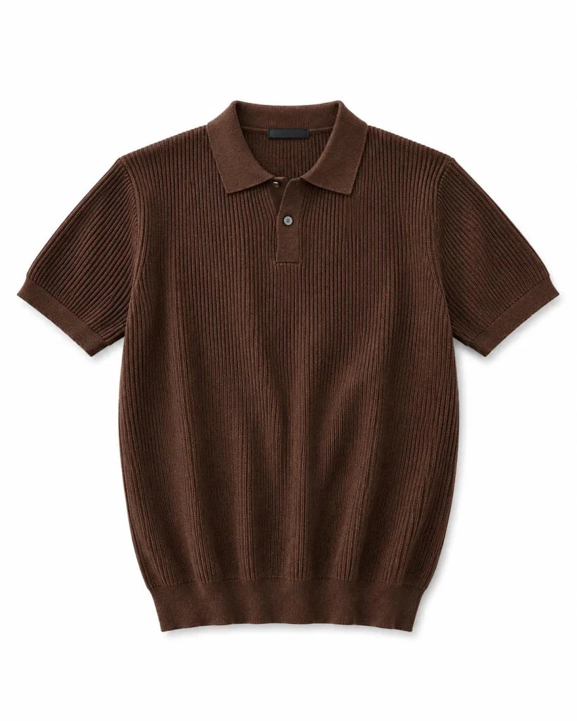 Men's Premium Ribbed Knit Polo Shirt – Coffee Brown | Luxury Smart Casual Polo - Darkdxb