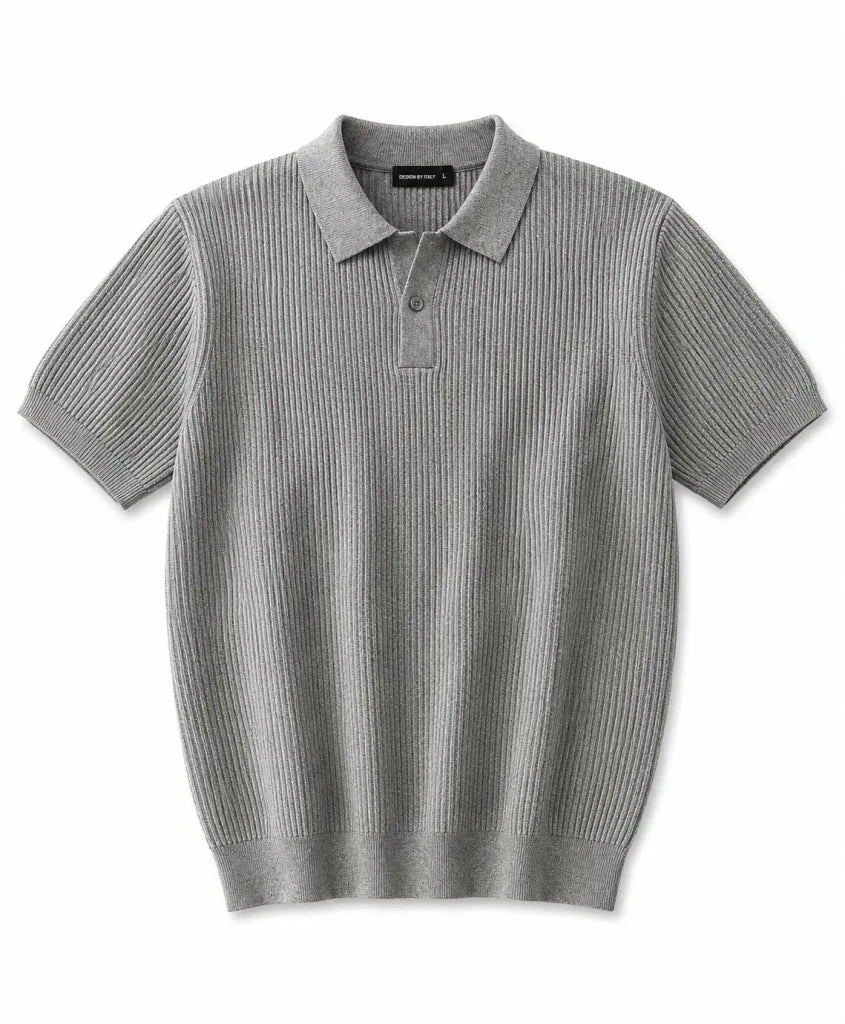 Men's Premium Ribbed Knit Polo Shirt – Light Grey | Luxury Smart Casual Polo - Darkdxb