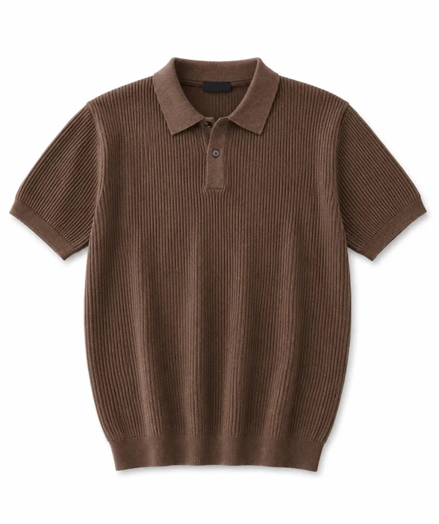 Men's Premium Ribbed Knit Polo Shirt – Mocha Brown | Luxury Smart Casual Polo - Darkdxb