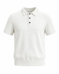 Men's Premium Textured Knit Polo Shirt – Classic White Short Sleeve - Darkdxb